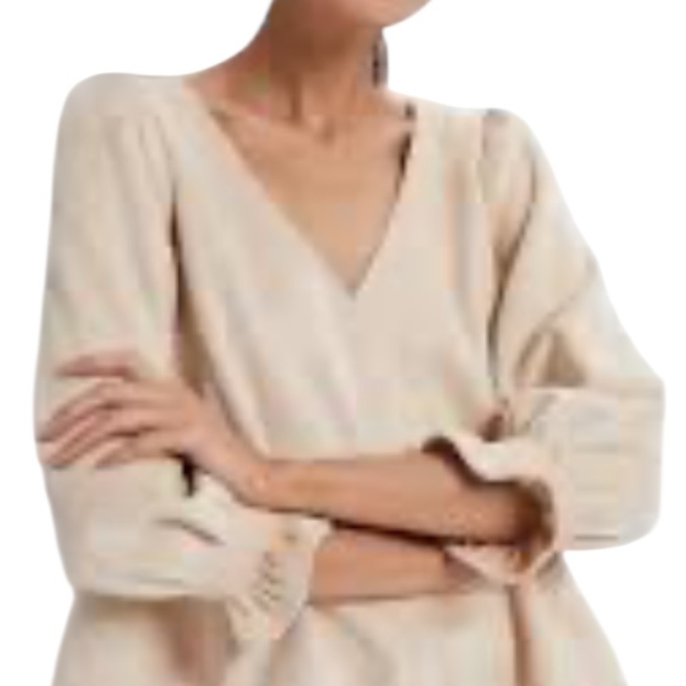 Tuckernuck Bone Suede Easton V Neck ruffle top